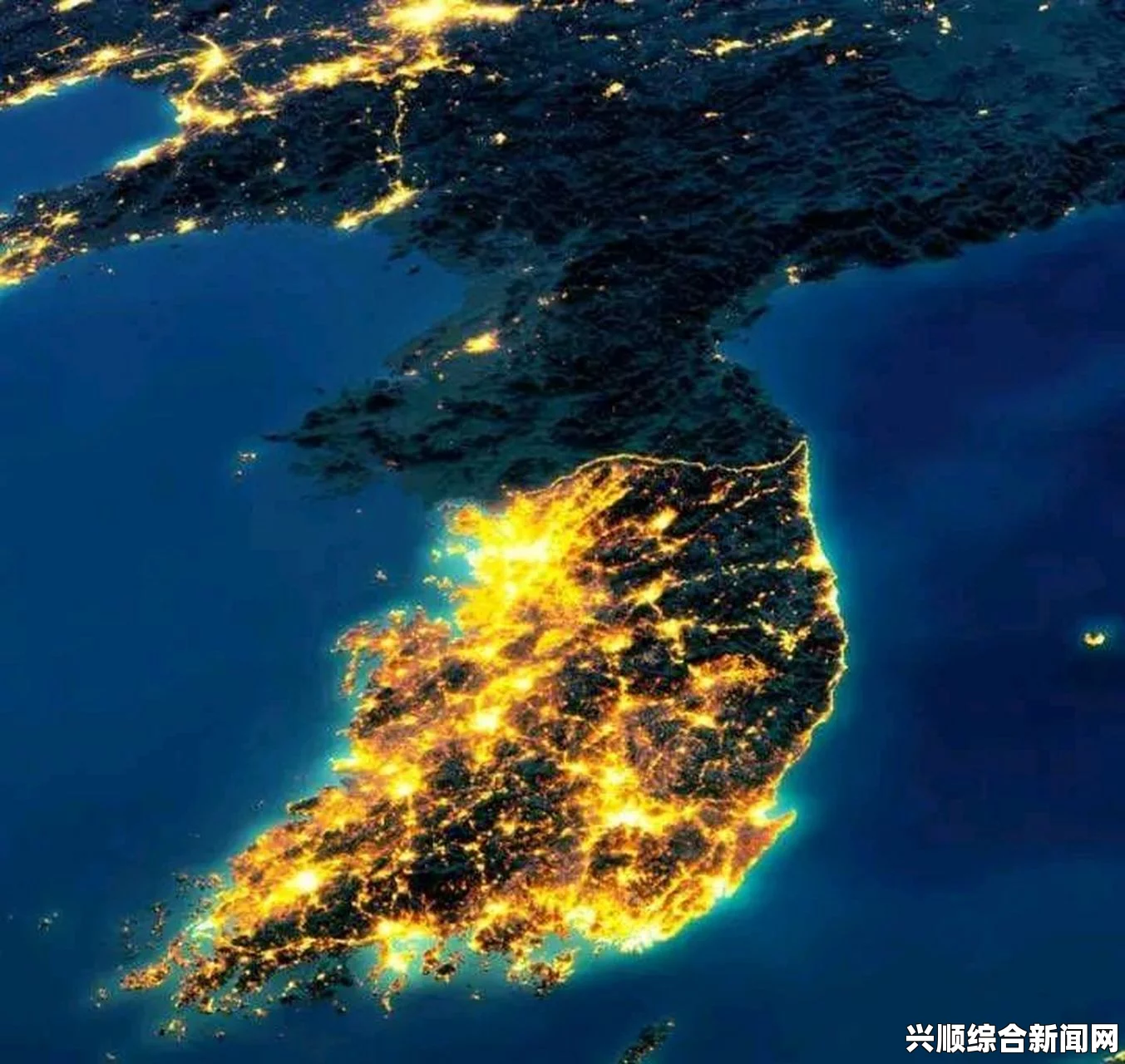 卫星图像揭示朝鲜半岛夜间南明北暗的神秘面纱