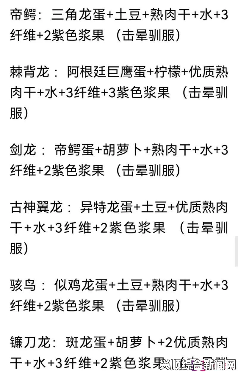 方舟生存进化，恐龙饲料配方大全与饲养粮食搭配指南